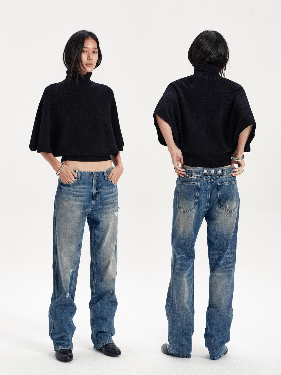 LYUOCHENG Washed Distressed Low Rise Cotton Women&