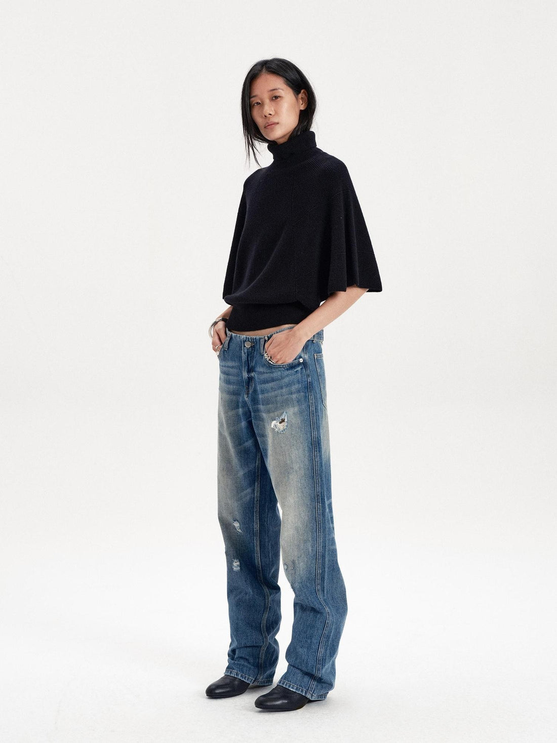 LYUOCHENG Washed Distressed Low Rise Cotton Women&