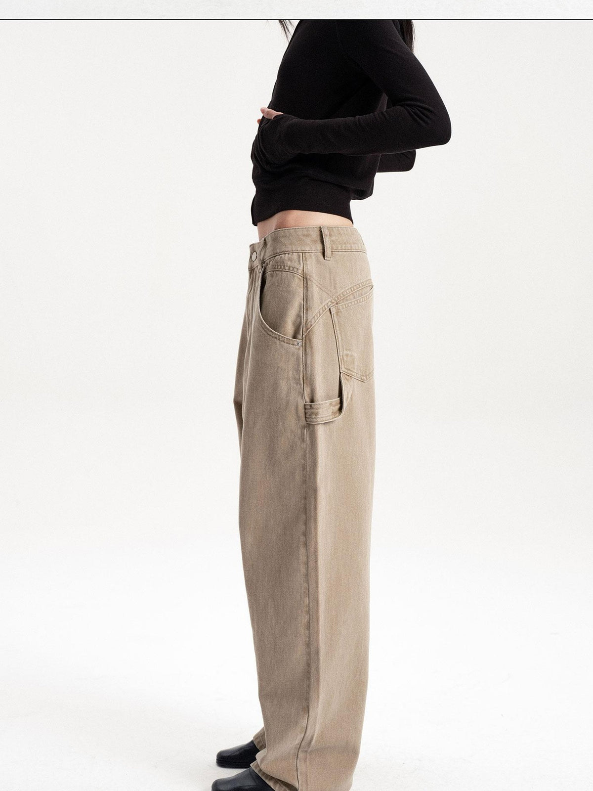 LYUOCHENG Washed Low Waist Button Cotton Women&