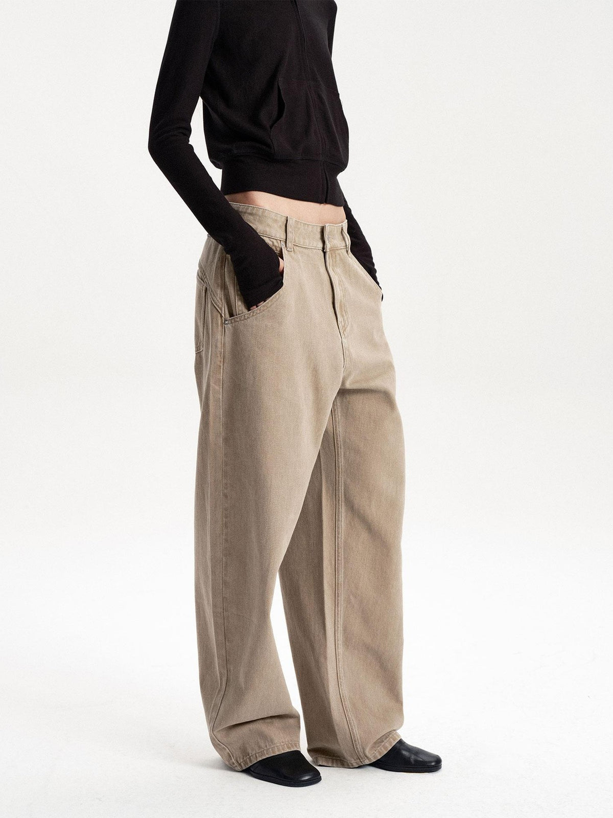 LYUOCHENG Washed Low Waist Button Cotton Women&