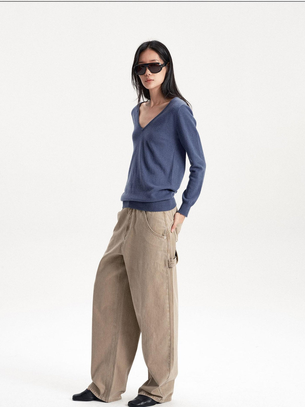 LYUOCHENG Washed Low Waist Button Cotton Women&