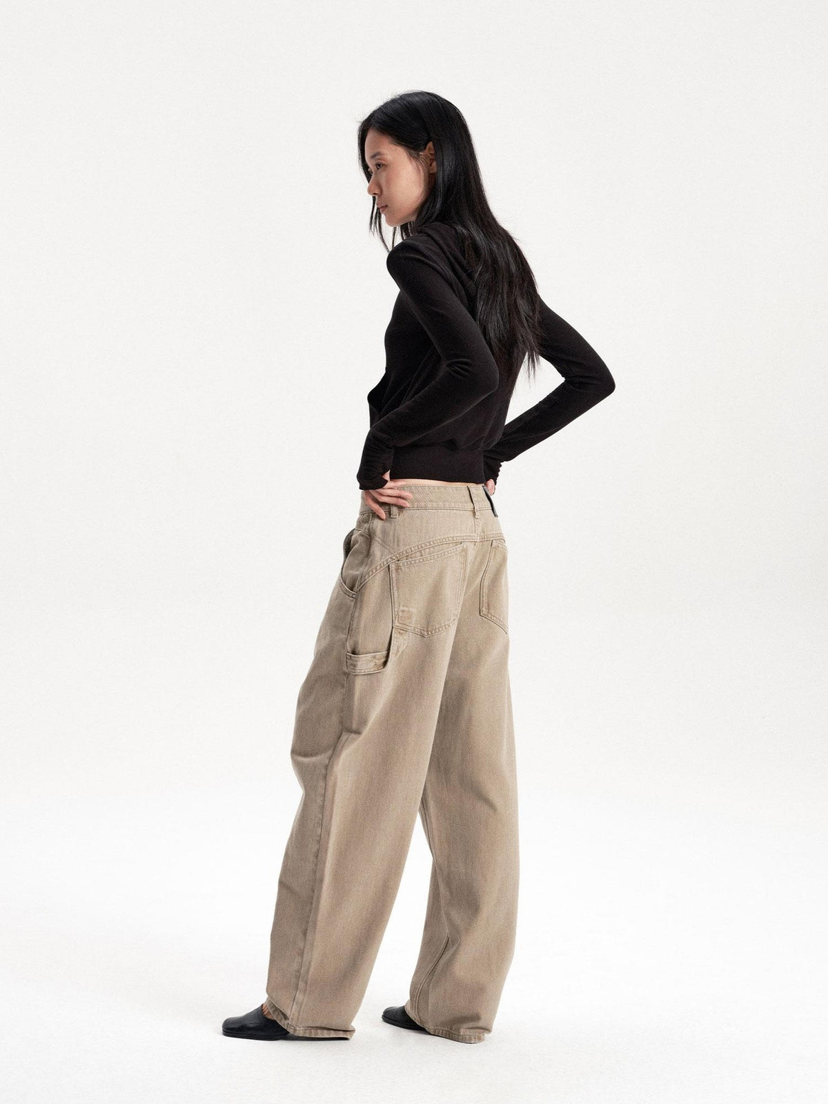 LYUOCHENG Washed Low Waist Button Cotton Women&