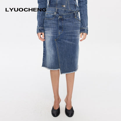 LYUOCHENG_Washed_Slub_Asymmetrical_Low_Rise_Women&