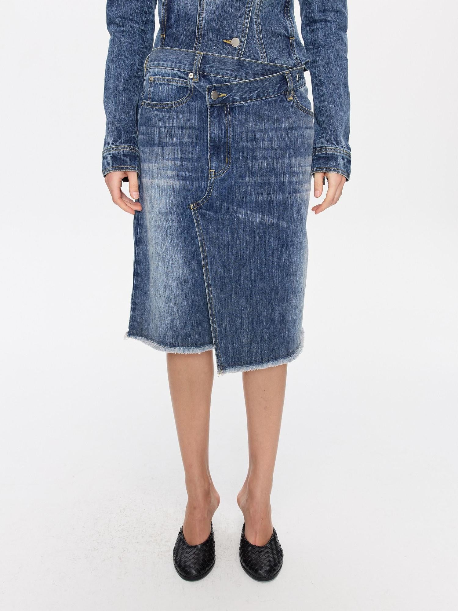 LYUOCHENG Washed Slub Asymmetrical Low Rise Women&