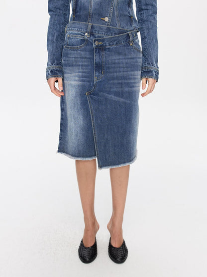 LYUOCHENG Washed Slub Asymmetrical Low Rise Women&