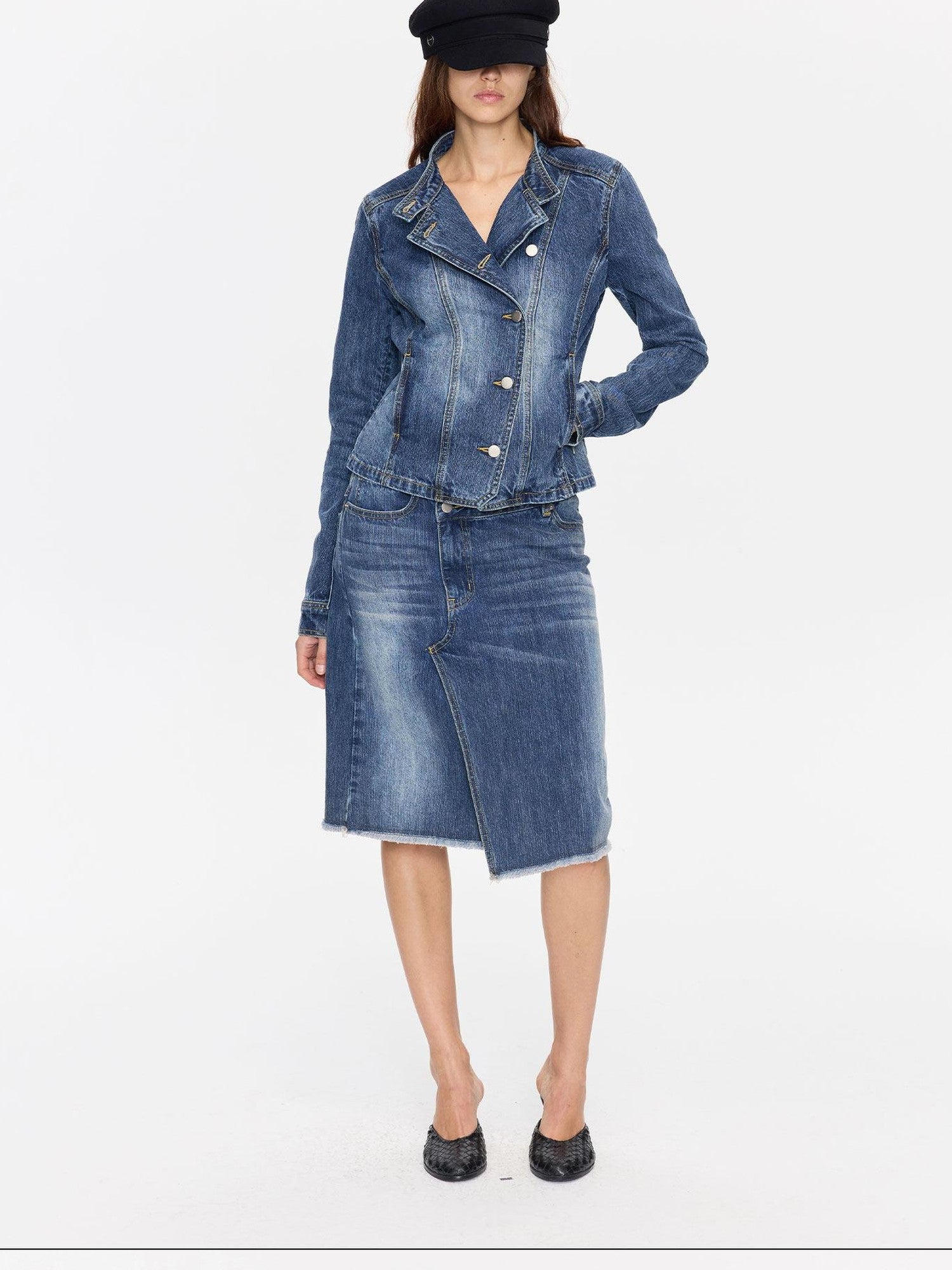 LYUOCHENG Washed Slub Asymmetrical Low Rise Women&
