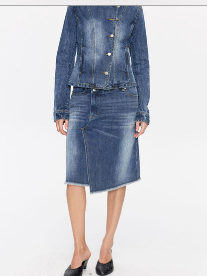 LYUOCHENG Washed Slub Asymmetrical Low Rise Women&