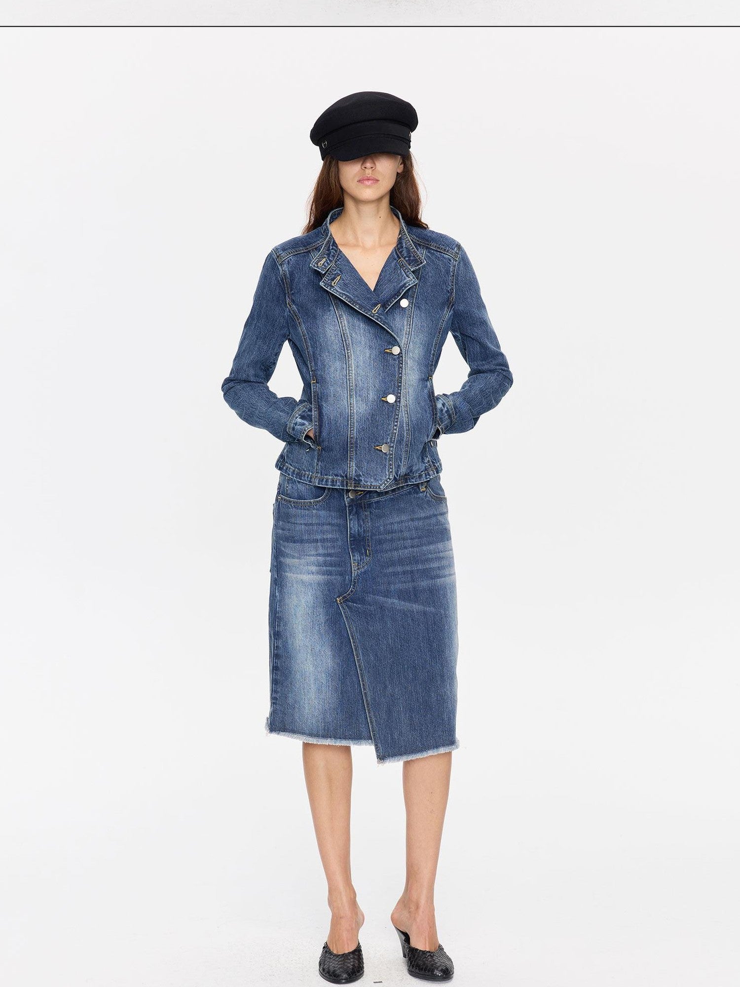 LYUOCHENG Washed Slub Asymmetrical Low Rise Women&