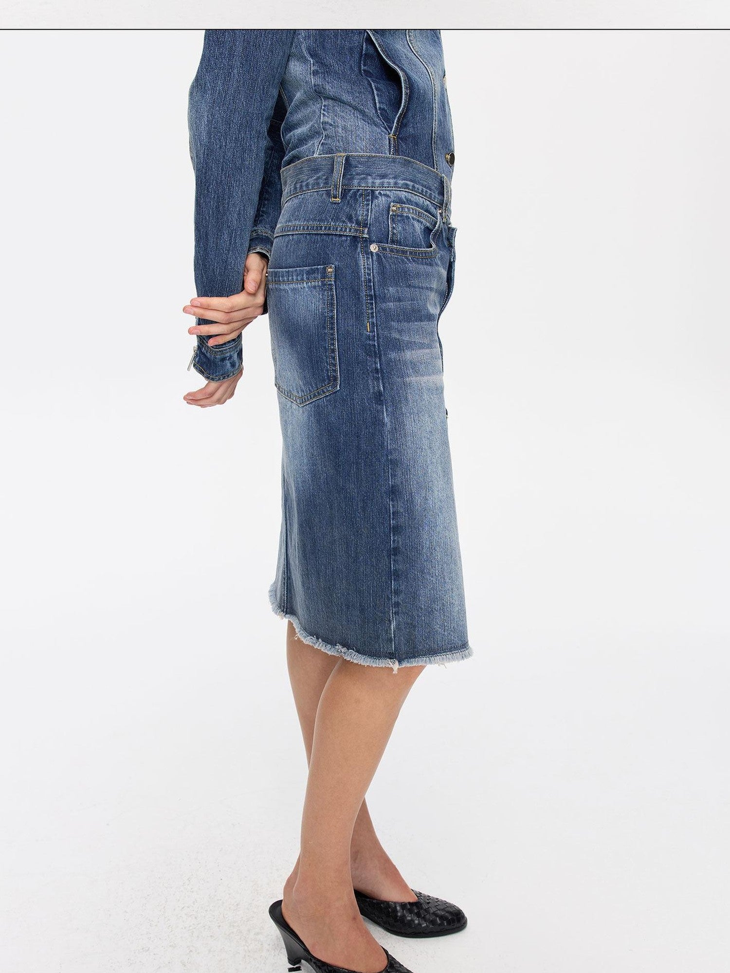 LYUOCHENG Washed Slub Asymmetrical Low Rise Women&