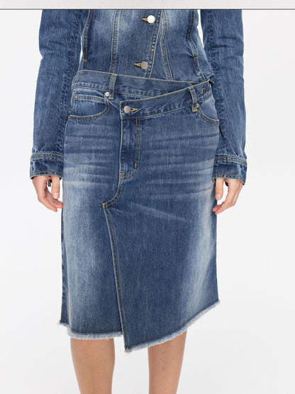 LYUOCHENG Washed Slub Asymmetrical Low Rise Women&