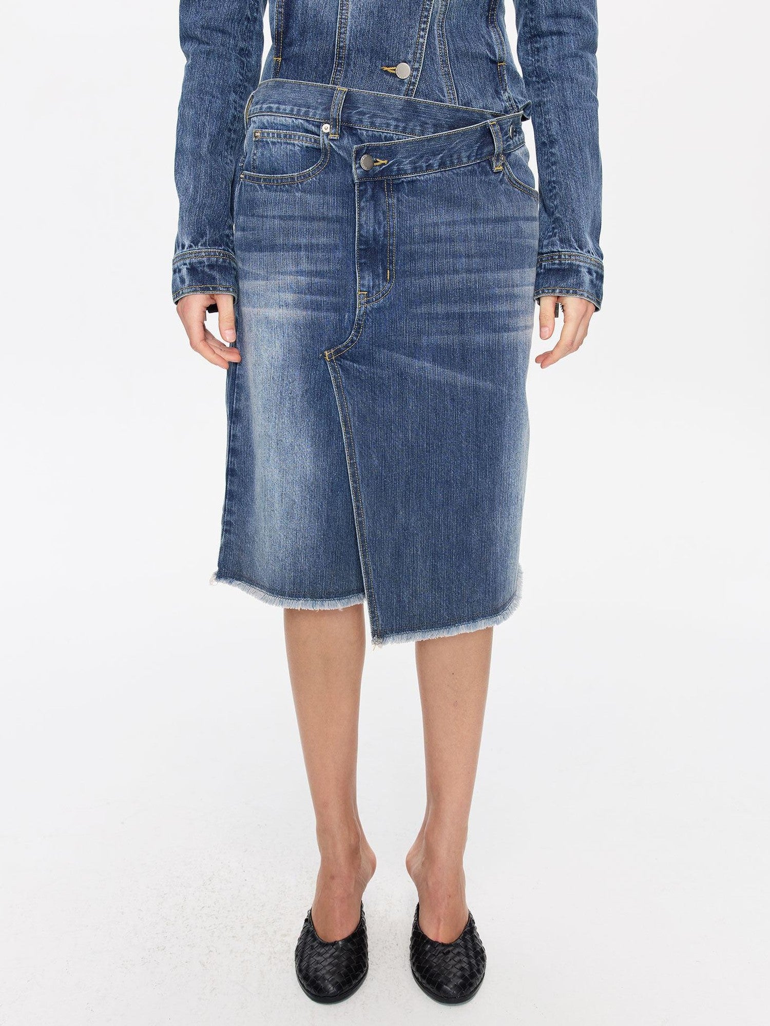 LYUOCHENG Washed Slub Asymmetrical Low Rise Women&