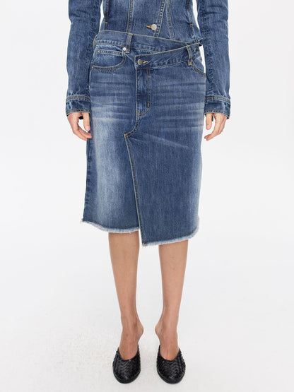 LYUOCHENG Washed Slub Asymmetrical Low Rise Women&