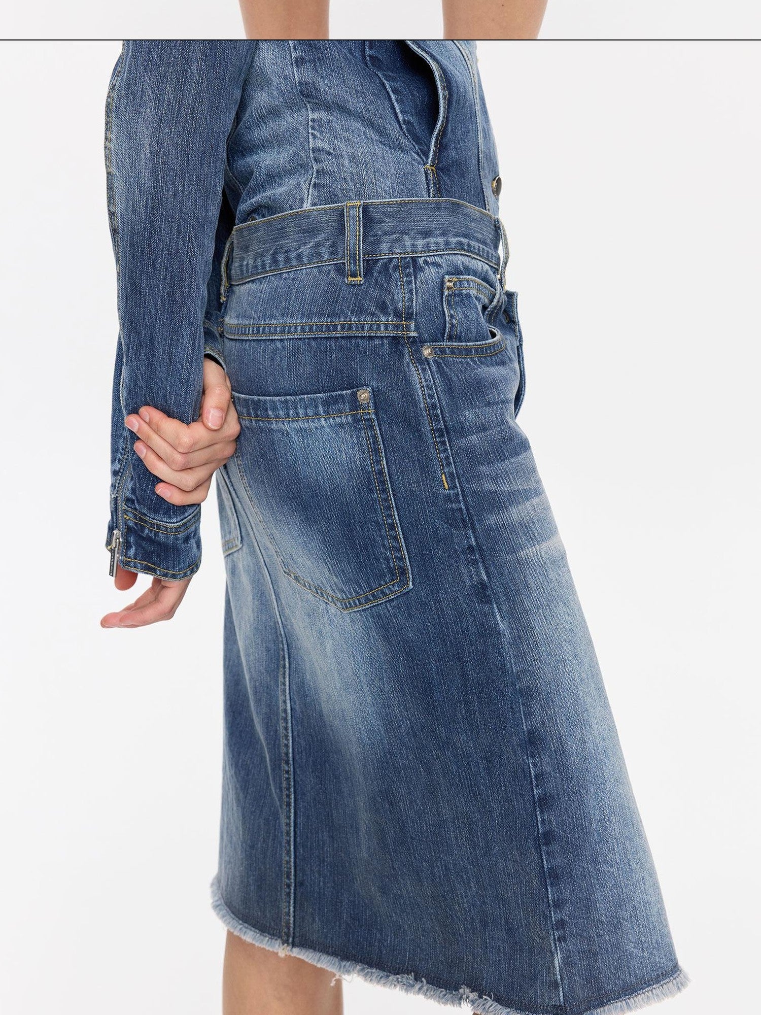 LYUOCHENG Washed Slub Asymmetrical Low Rise Women&