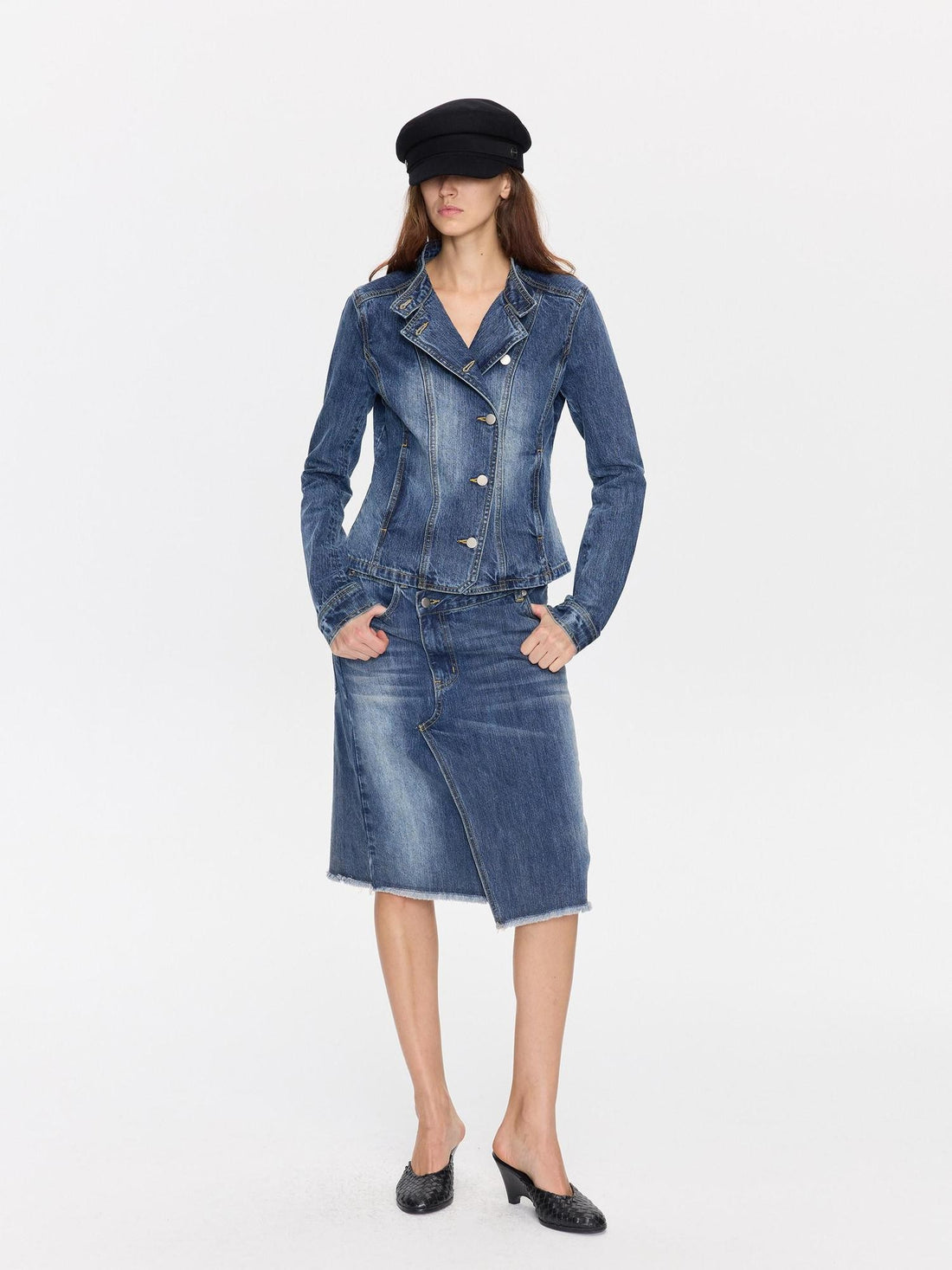 LYUOCHENG Washed Slub Asymmetrical Low Rise Women&