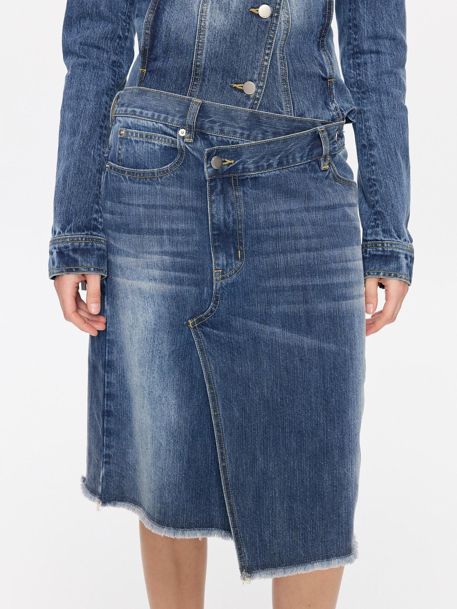 LYUOCHENG Washed Slub Asymmetrical Low Rise Women&