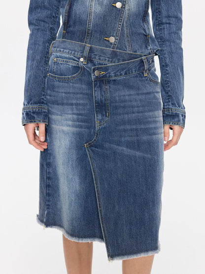 LYUOCHENG Washed Slub Asymmetrical Low Rise Women&