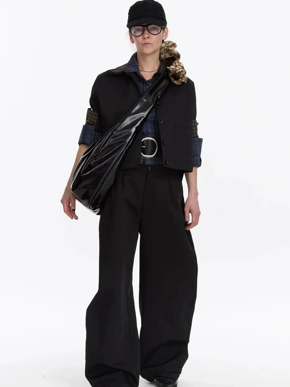 LYUOCHENG Waxy Leather Crescent Shoulder Bag