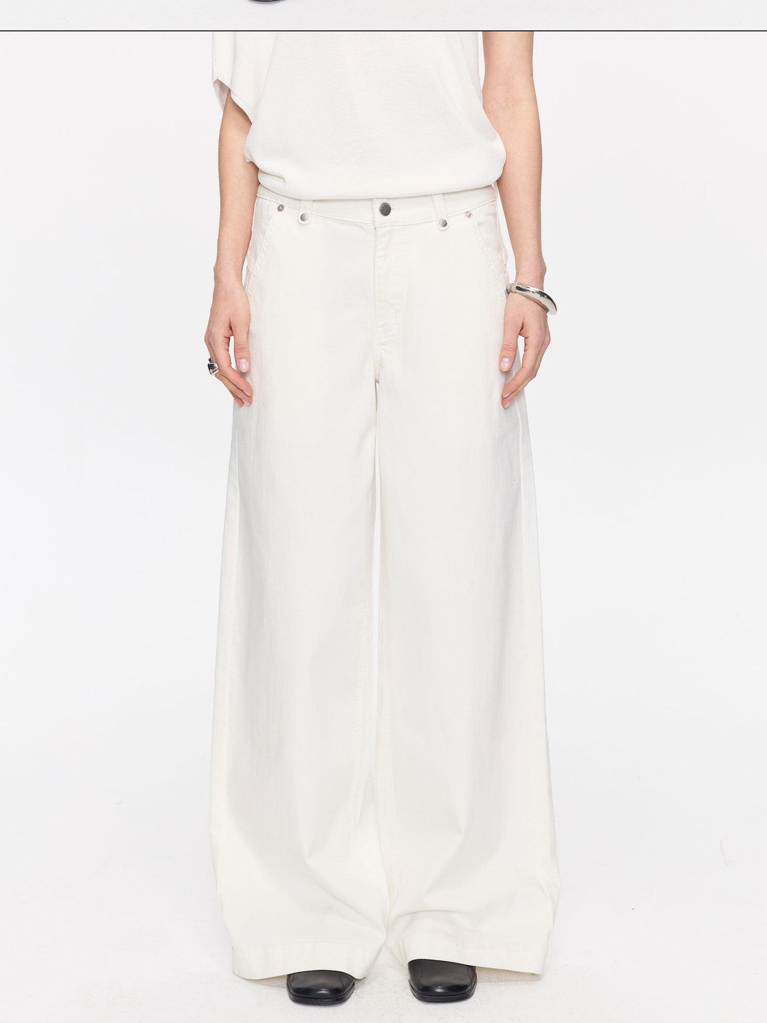 LYUOCHENG White Slight Flare Natural Waist Stretch Women&