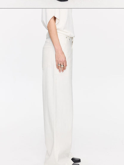 LYUOCHENG White Slight Flare Natural Waist Stretch Women&