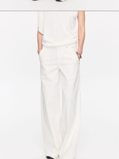 LYUOCHENG White Slight Flare Natural Waist Stretch Women&