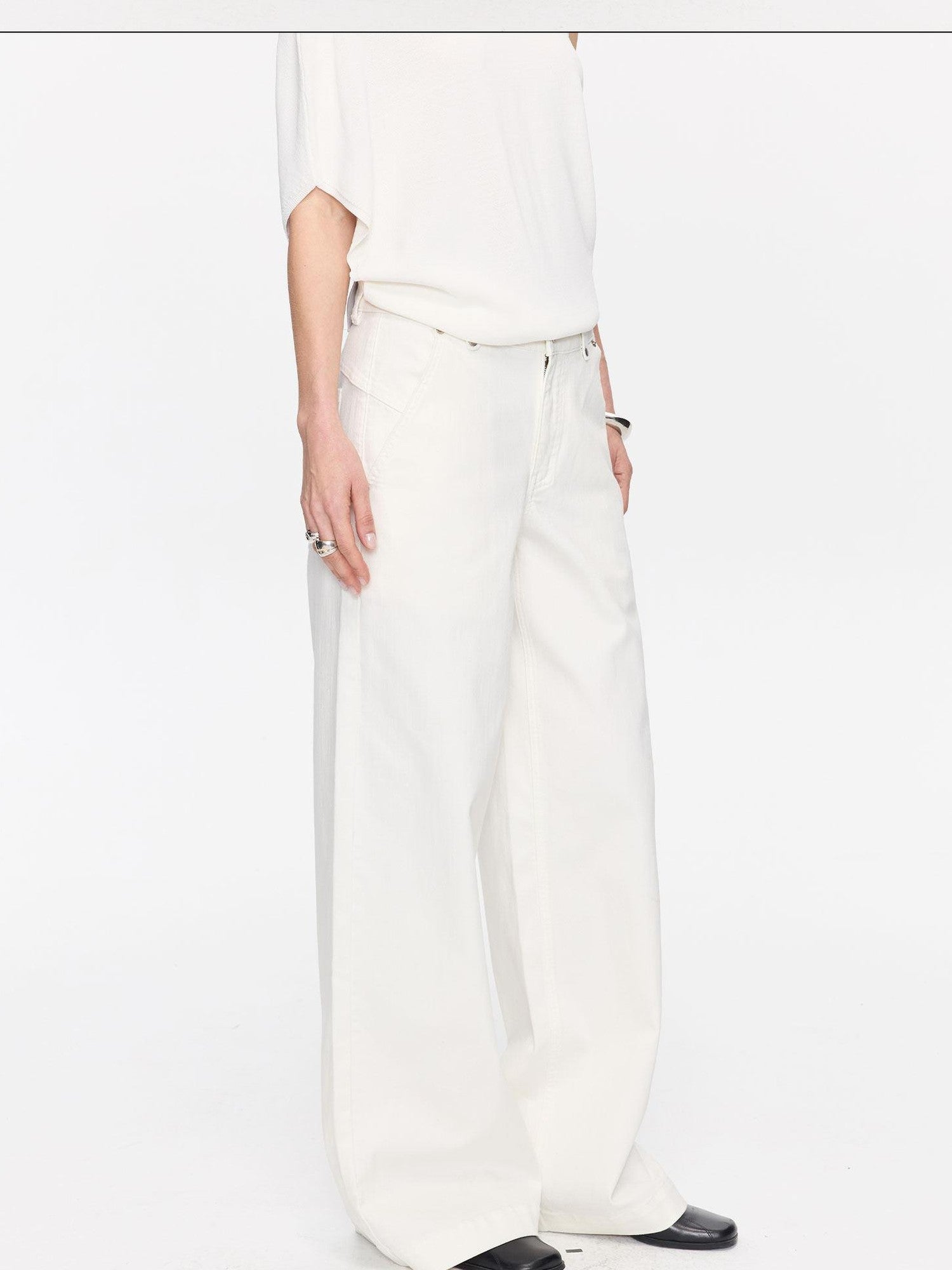 LYUOCHENG White Slight Flare Natural Waist Stretch Women&