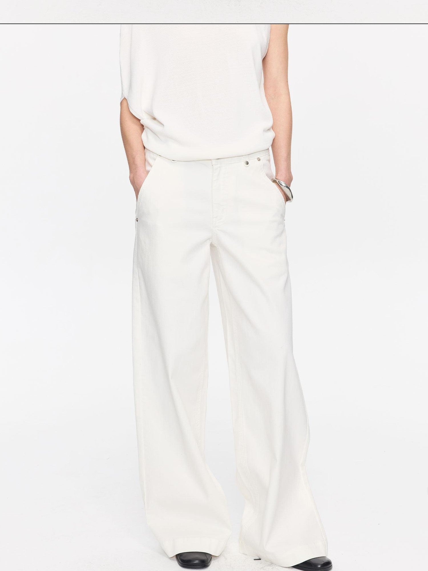 LYUOCHENG White Slight Flare Natural Waist Stretch Women&