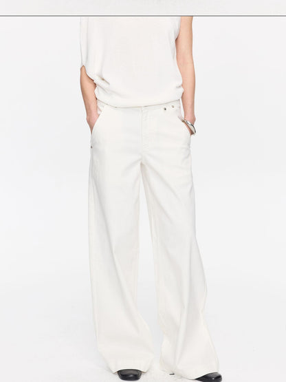 LYUOCHENG White Slight Flare Natural Waist Stretch Women&