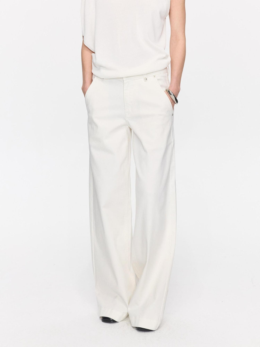 LYUOCHENG White Slight Flare Natural Waist Stretch Women&
