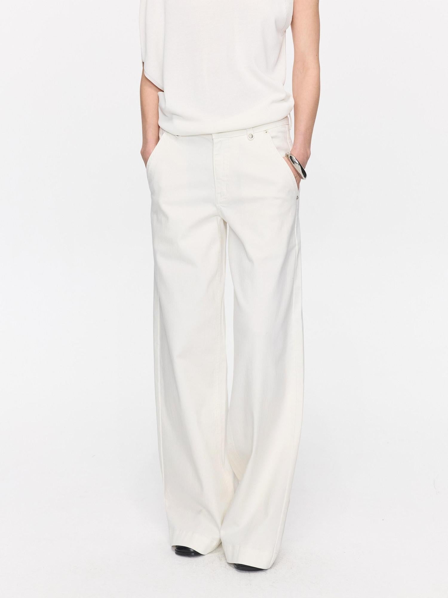 LYUOCHENG White Slight Flare Natural Waist Stretch Women&