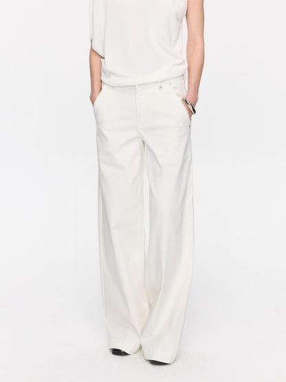LYUOCHENG White Slight Flare Natural Waist Stretch Women&