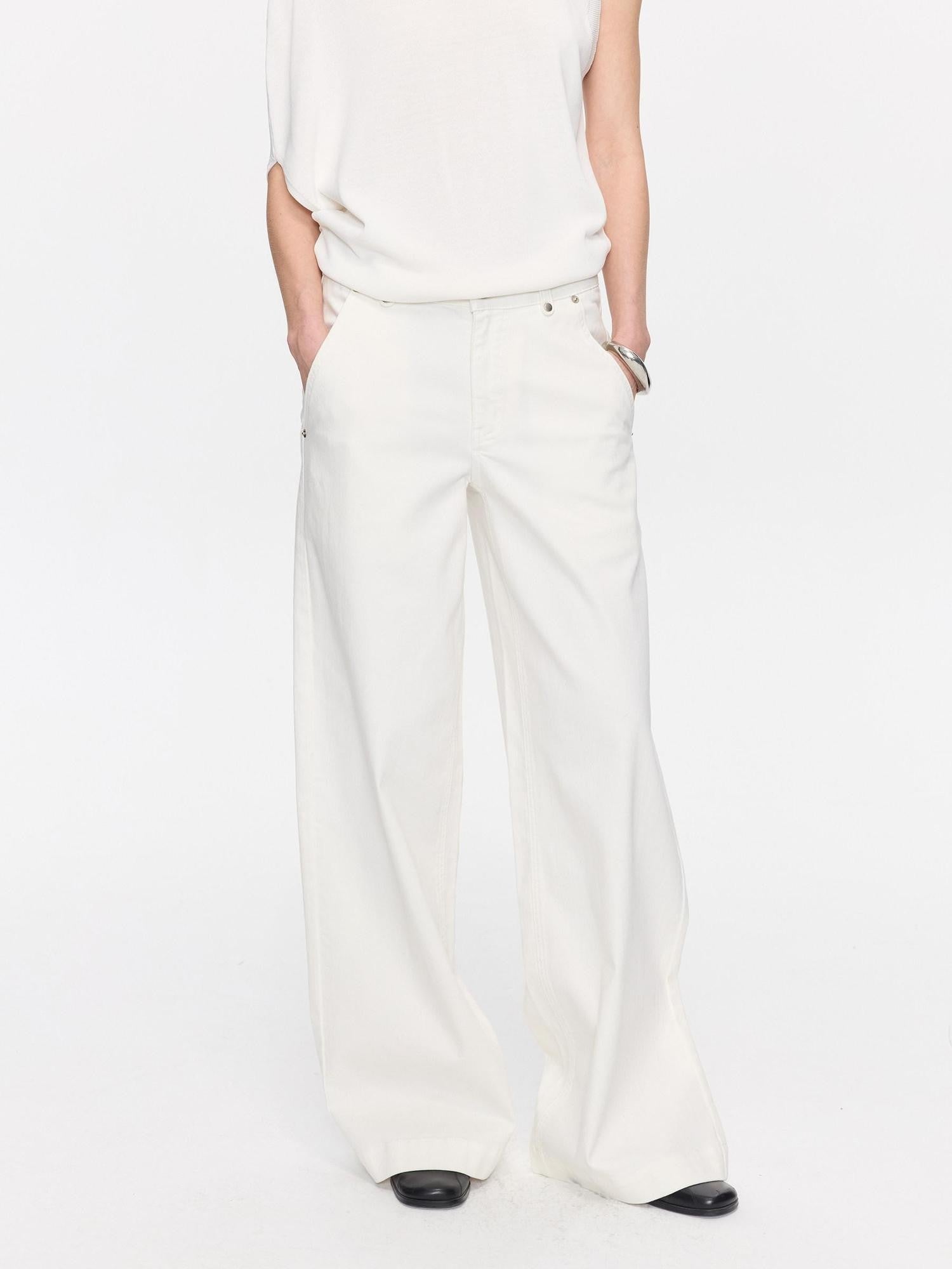 LYUOCHENG White Slight Flare Natural Waist Stretch Women&