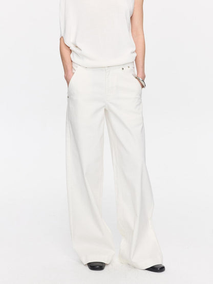 LYUOCHENG White Slight Flare Natural Waist Stretch Women&