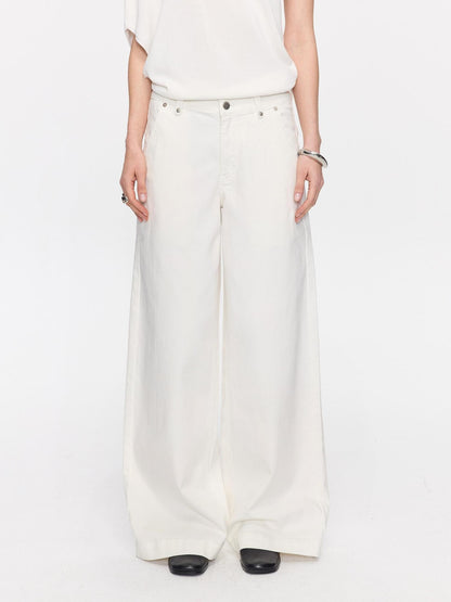 LYUOCHENG White Slight Flare Natural Waist Stretch Women&