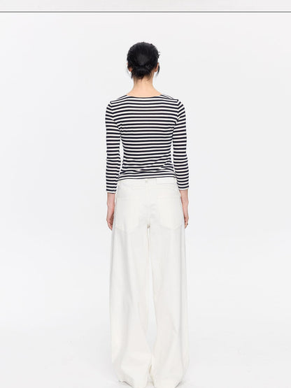 LYUOCHENG White Slight Flare Natural Waist Stretch Women&