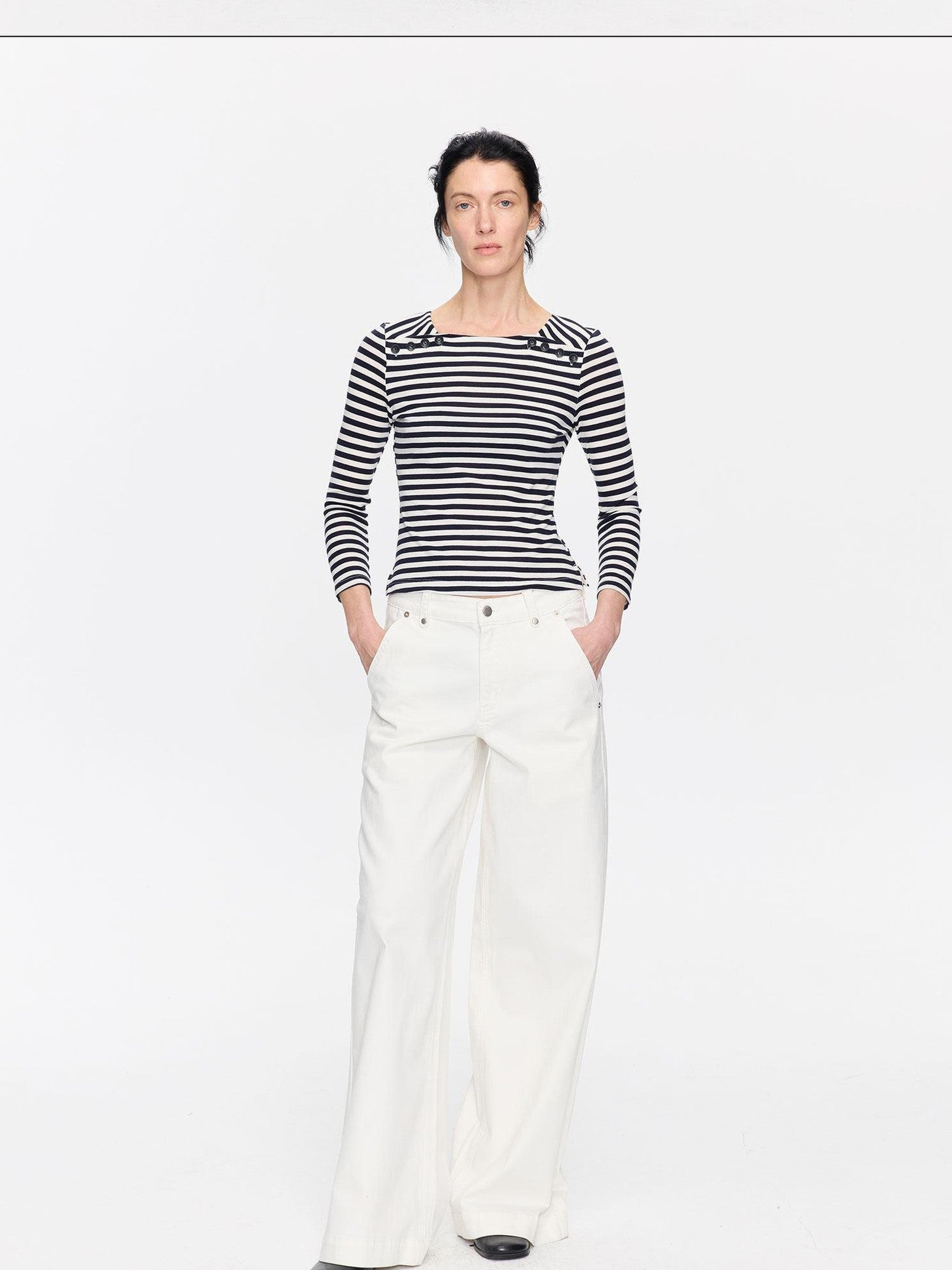 LYUOCHENG White Slight Flare Natural Waist Stretch Women&