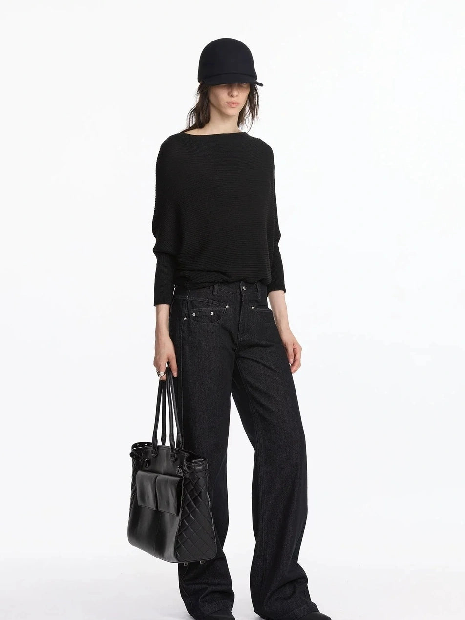 LYUOCHENG Wide Neck Batwing Sleeve Knit Top