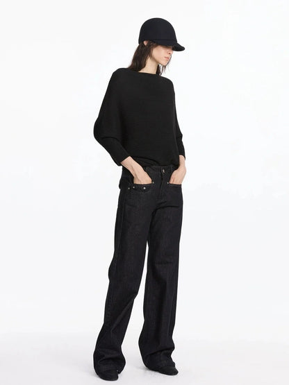 LYUOCHENG Wide Neck Batwing Sleeve Knit Top