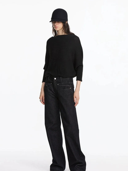 LYUOCHENG Wide Neck Batwing Sleeve Knit Top