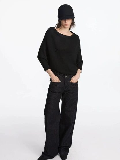 LYUOCHENG Wide Neck Batwing Sleeve Knit Top