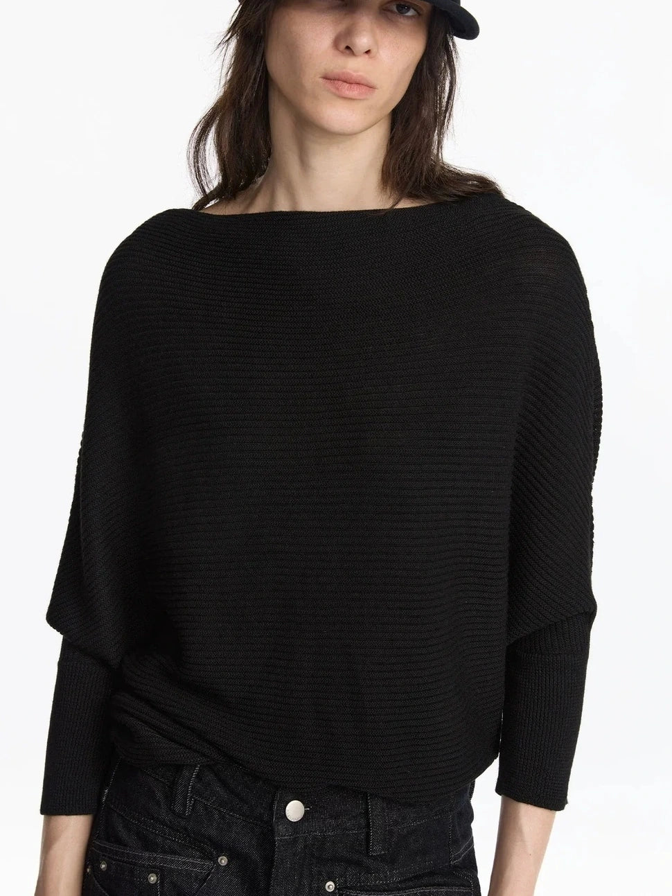 LYUOCHENG Wide Neck Batwing Sleeve Knit Top