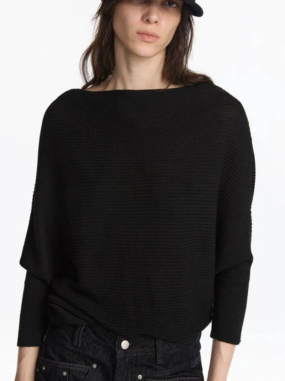 LYUOCHENG Wide Neck Batwing Sleeve Knit Top