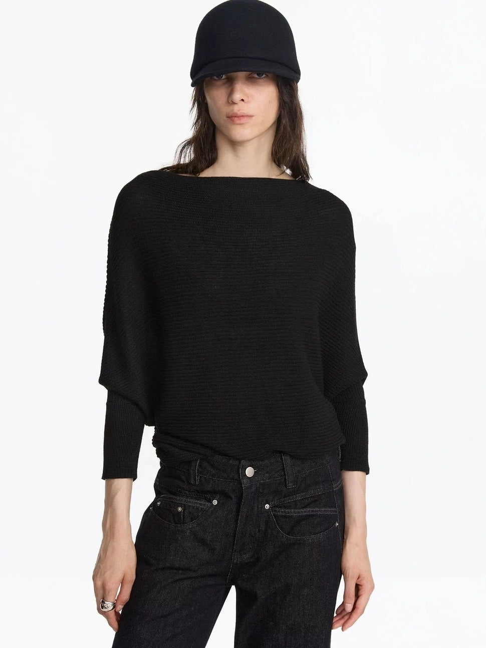 LYUOCHENG Wide Neck Batwing Sleeve Knit Top