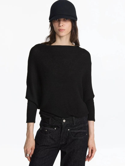 LYUOCHENG Wide Neck Batwing Sleeve Knit Top