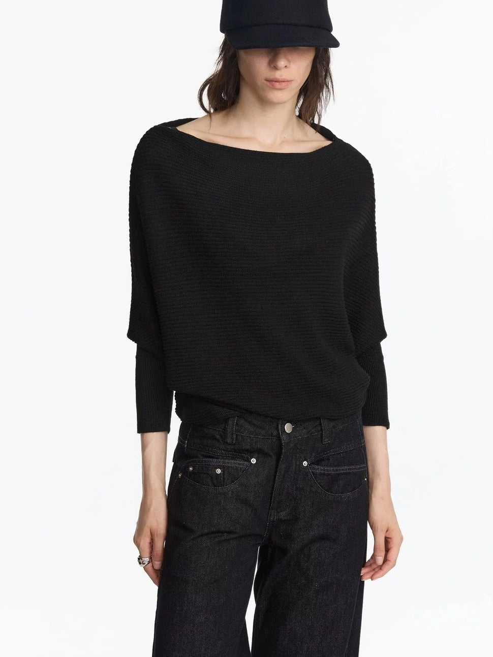 LYUOCHENG Wide Neck Batwing Sleeve Knit Top