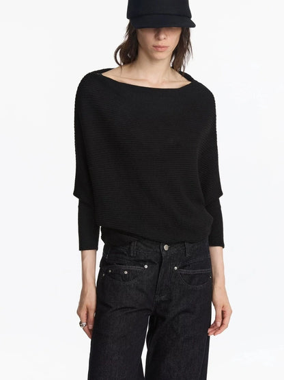LYUOCHENG Wide Neck Batwing Sleeve Knit Top