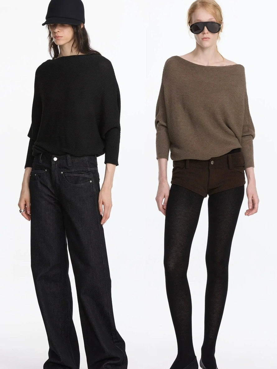 LYUOCHENG Wide Neck Batwing Sleeve Knit Top