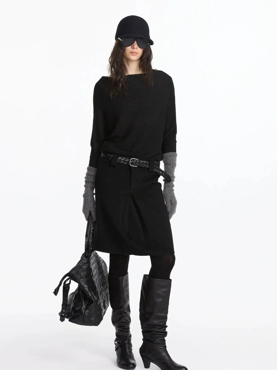 LYUOCHENG Wide Neck Batwing Sleeve Knit Top
