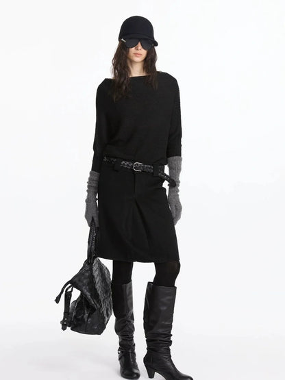 LYUOCHENG Wide Neck Batwing Sleeve Knit Top