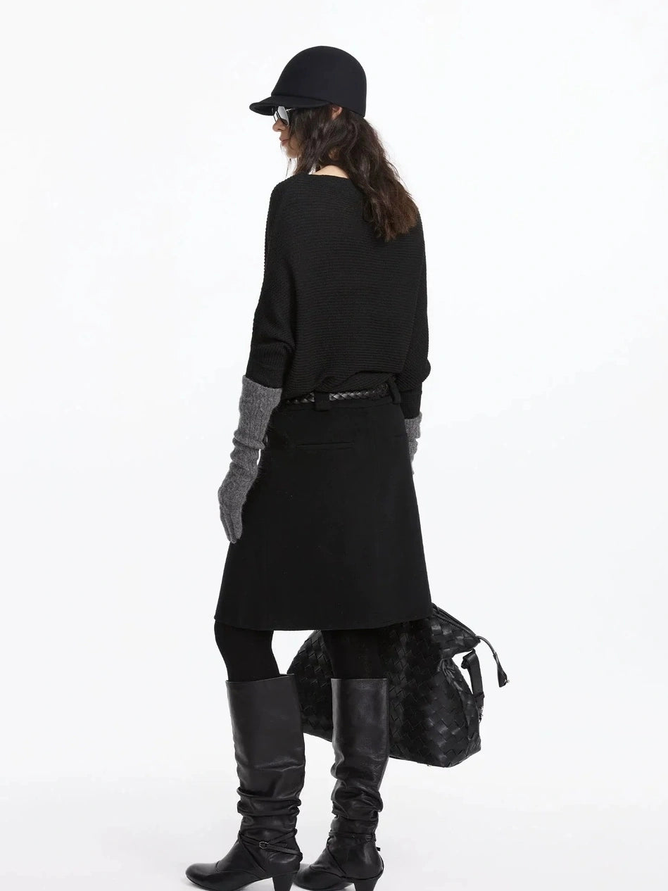 LYUOCHENG Wide Neck Batwing Sleeve Knit Top