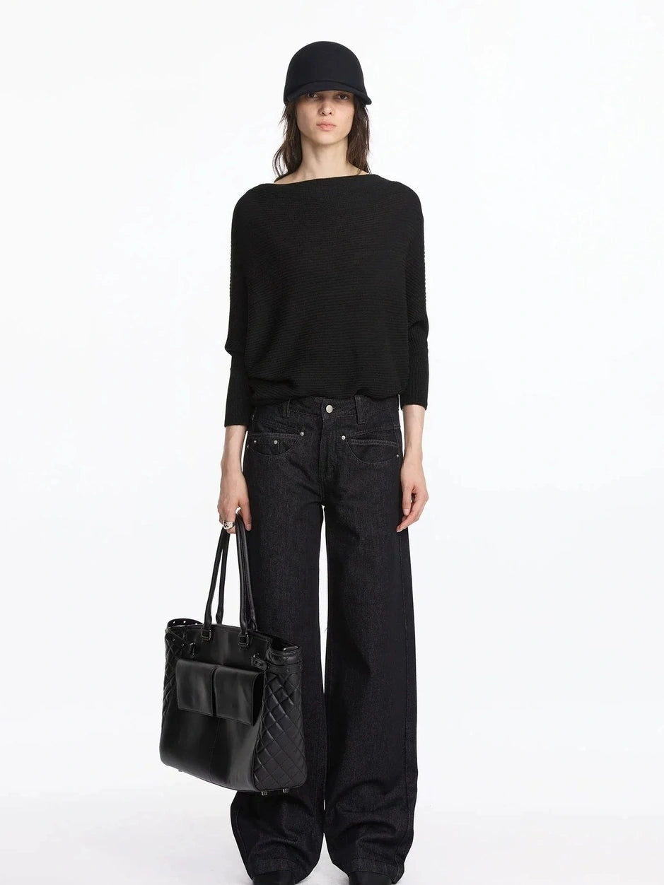 LYUOCHENG Wide Neck Batwing Sleeve Knit Top